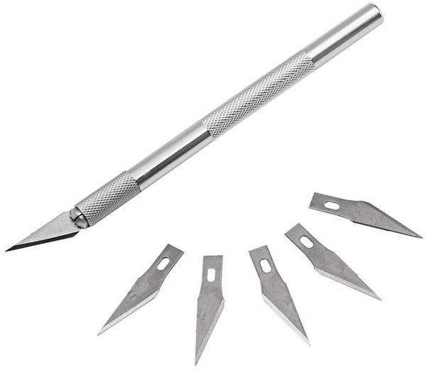 EWANTO Skalpell Schnittmesser mit 5 Ersatzklingen silber KL-1