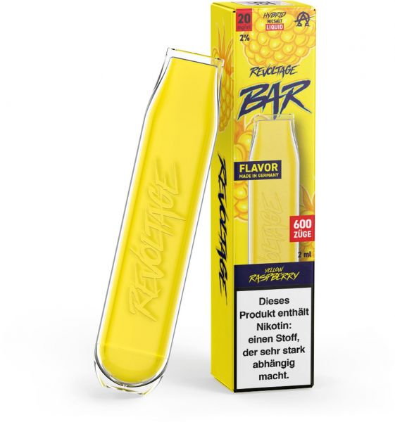 REVOLTAGE Bar Yellow Raspberry Disposable Vape mit nikotinfreier Flüssigkeit 20 mg/ml 600 Züge 450 mAh Einweg E-Zigarette mit Steuermarke 100031022