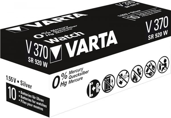 Varta 10x Watch Uhrenzelle Knopfzelle SR 920 W V370 Silber-Oxid 30 mAh 1,55 V 1er Blister V 370