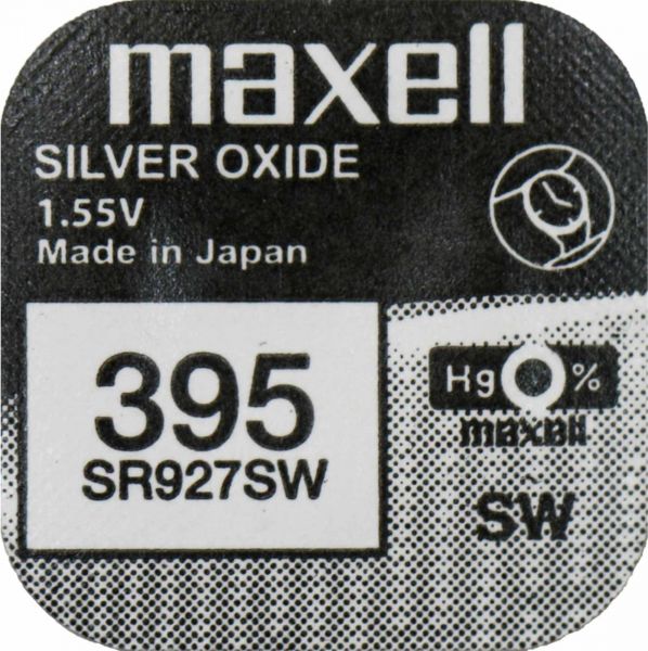 Maxell 395 Uhrenzelle Silber Oxid Knopfzelle SR 927 SW V395 M395 50mAh 1,55 V 1er Blister SR927SW