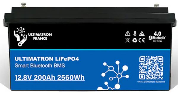 Ultimatron LifePo4 Lithiumbatterie 12,8 V 200Ah 256Wh UBL-12-200-PRO mit Bluetooth und Smart BMS integriert Plastikbehälter gem. § 12 Abs. 3 UStG UBL-12-200-PRO