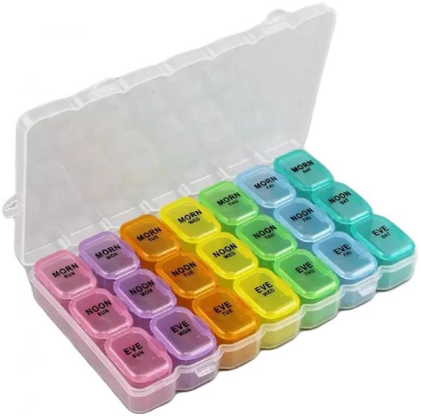 EWANTO Tablettenbox Pillendose Medikamentenbox 7 Tage 21 Fächer mehrfarbig BPA-frei TB-1