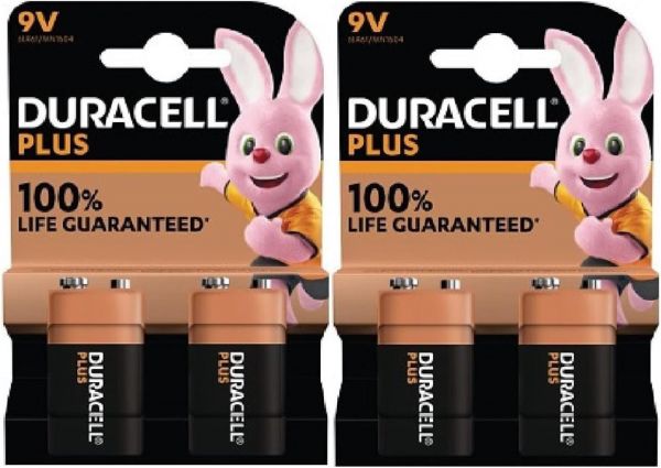 Duracell 2x Plus Power 9V Plus Block 2er Blister Alkaline Batterie MN1604 6LR61(4 Stück) MN1604