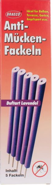 BRAECO Anti-Mücken-Fackeln 5er Mückenabwehr Insektenschutz für Balkon, Terasse, Angelsport und Camping Duftart Lavendel