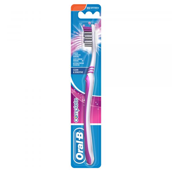Oral-B Complete Clean & Sensitive Handzahnbürste Weich superfeine Borsten Zahnbürste mit Zungenreiniger 35 soft weich