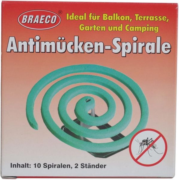 BRAECO 100x Anti-Mücken-Spirale 10er mit 2 Ständern für Balkon, Terasse und Camping