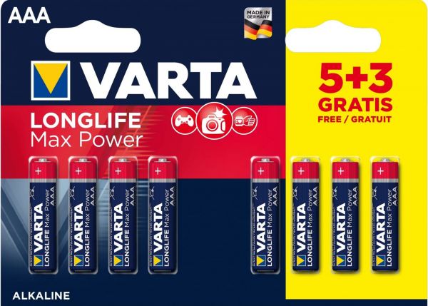 Varta Longlife Max Power 8er Blister AAA Alkaline 1,5V LR03 Micro Ministilo MN2400 ehem. Max Tech 4703