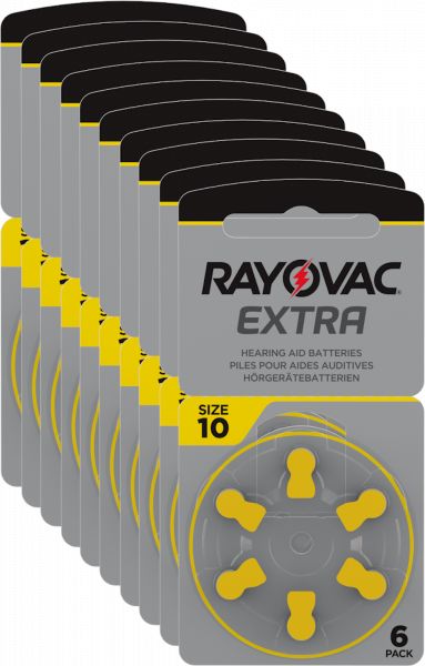 Rayovac 10x Extra Advanced Gr. 10 - 6er Blister Hörgerätebatterien PR70 Gelb 24610 10AU-6XEMF