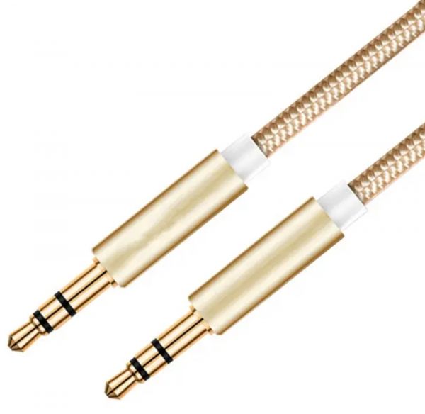 EWANTO 1m Klinke Stecker 3,5mm AUX (m) auf Klinke Stecker 3,5mm AUX (m) geflochten Gold Audio Musik Kopfhörer Earphone für Earpad Headphone Kabel KSAKG-01